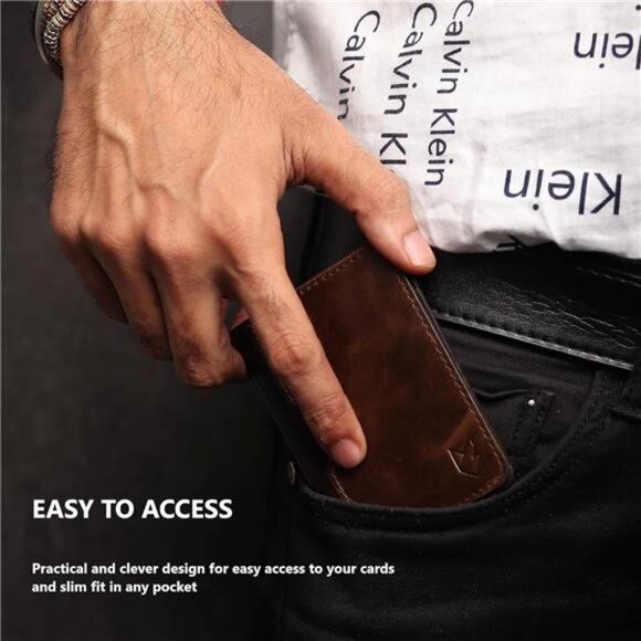 Leather Credit Card Holder Wallet for Men and Women, Thin Bifold RFID - Picture 5 of 8